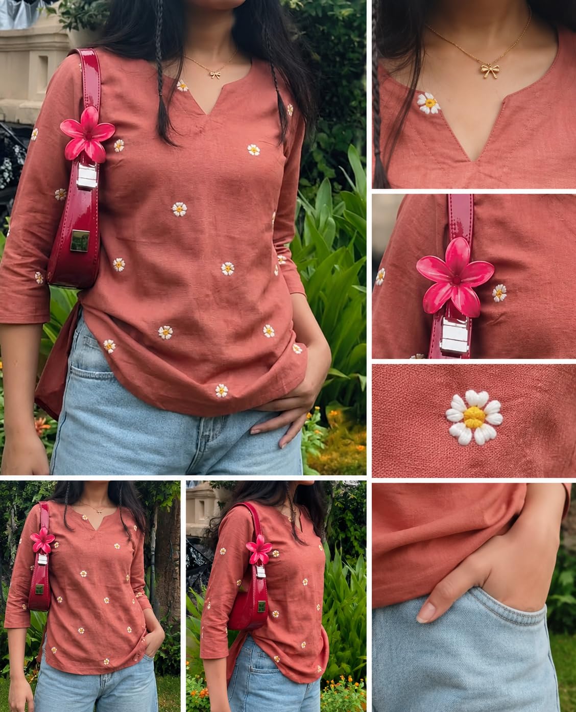 Women Peach Embroidered Cotton Short Kurti | Casual Office & College Kurti Top for Girls