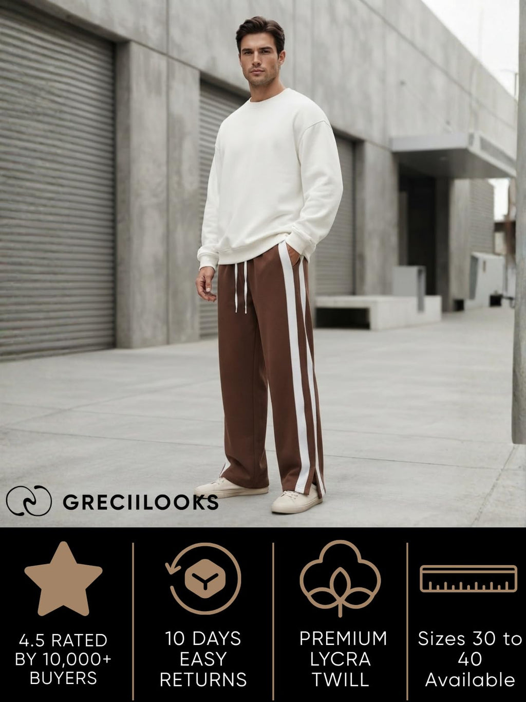 GRECIILOOKS Men Casual Trouser | Men’s Wide Leg Track Pants with Contrast Side Panel | Relaxed Drawstring Fit Streetwear Trousers | Loose Fit Joggers for Man