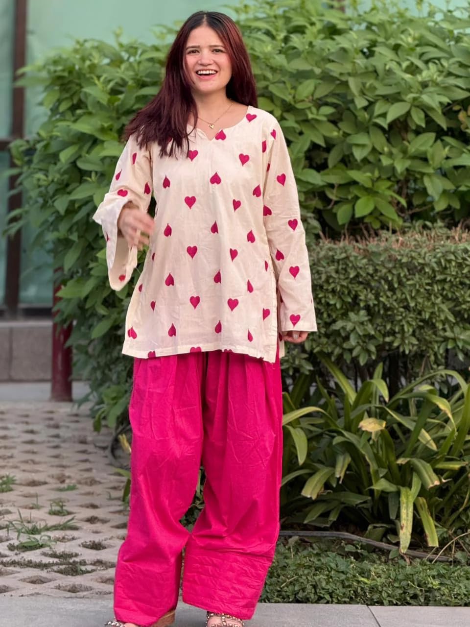 GoSriKi Farshi Salwar Suit for Women Viscose Embroidered | Co Ord Set for Woman | Straight Kurta Palazzo Outfit Round Neck V Slit Long Sleeve Ethnic Dress Womens Clothing
