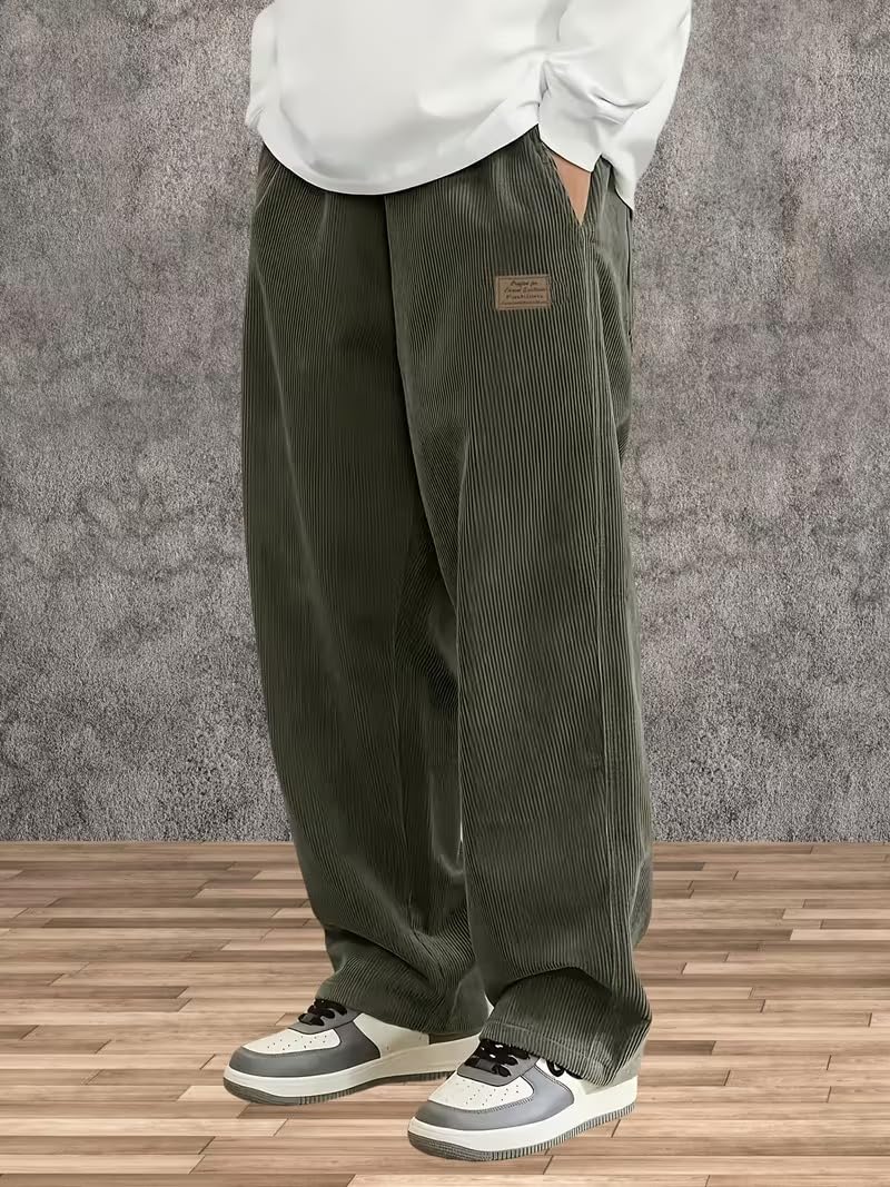 Samfor Men's Comfortable Baggy Corduroy Pants | Relaxed Fit Stretch Waist Trousers for Everyday Wear | Casual Trouser for Man