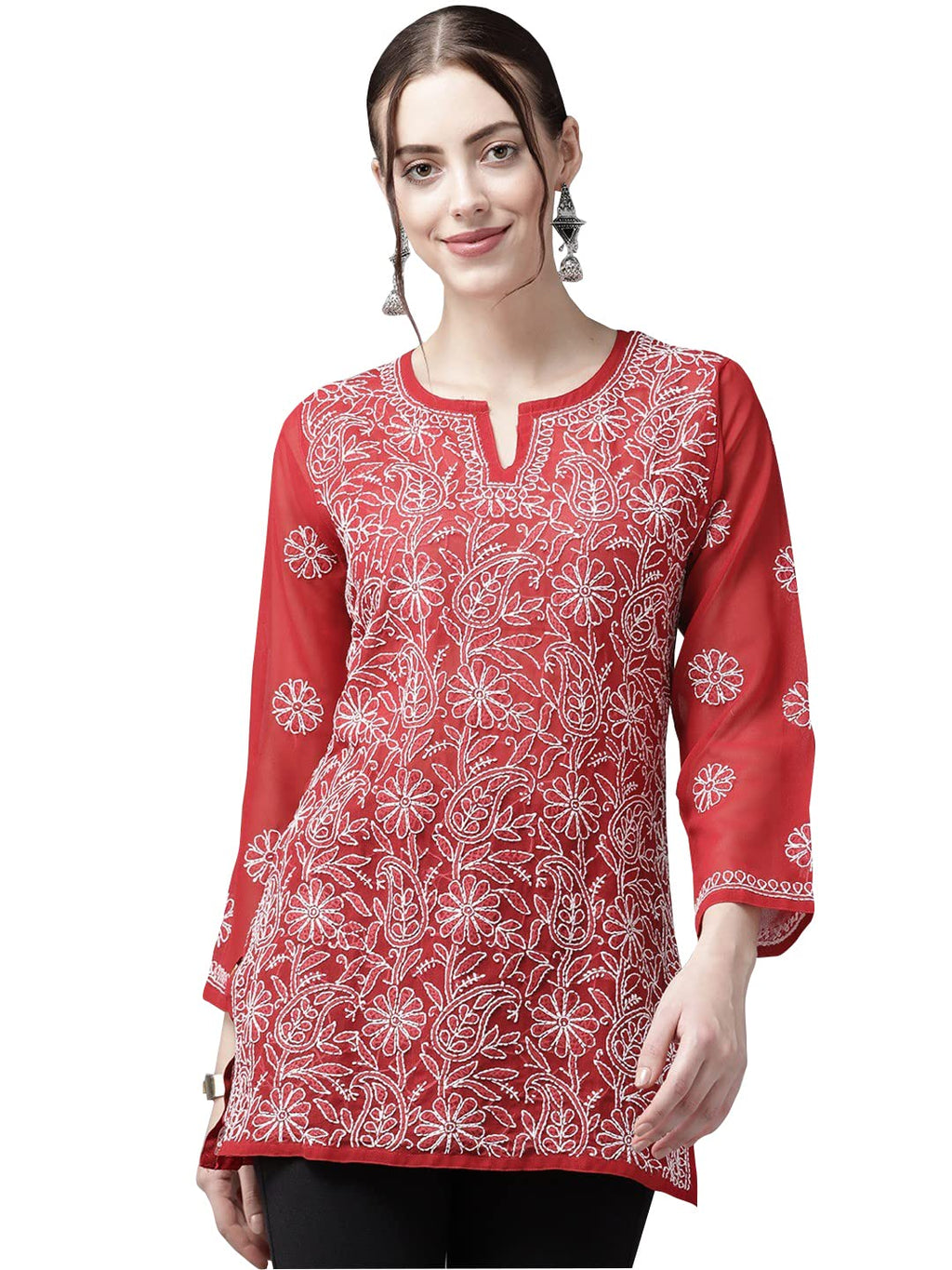 Ada Hand Embroidered Lucknowi Chikankari Georgette Top for Women A911224