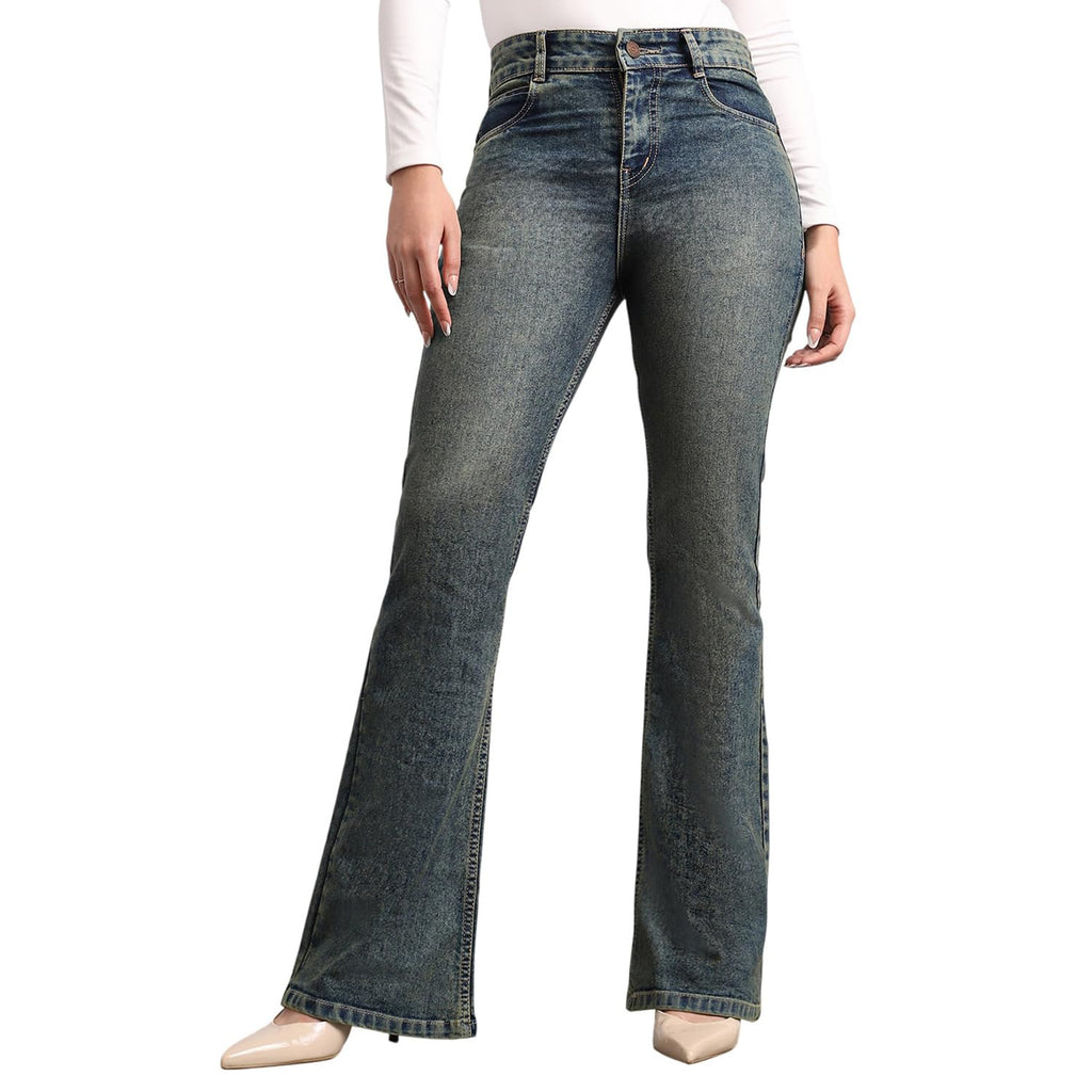 Urbano Fashion Women's Mid Rise Bootcut Washed Jeans Stretchable