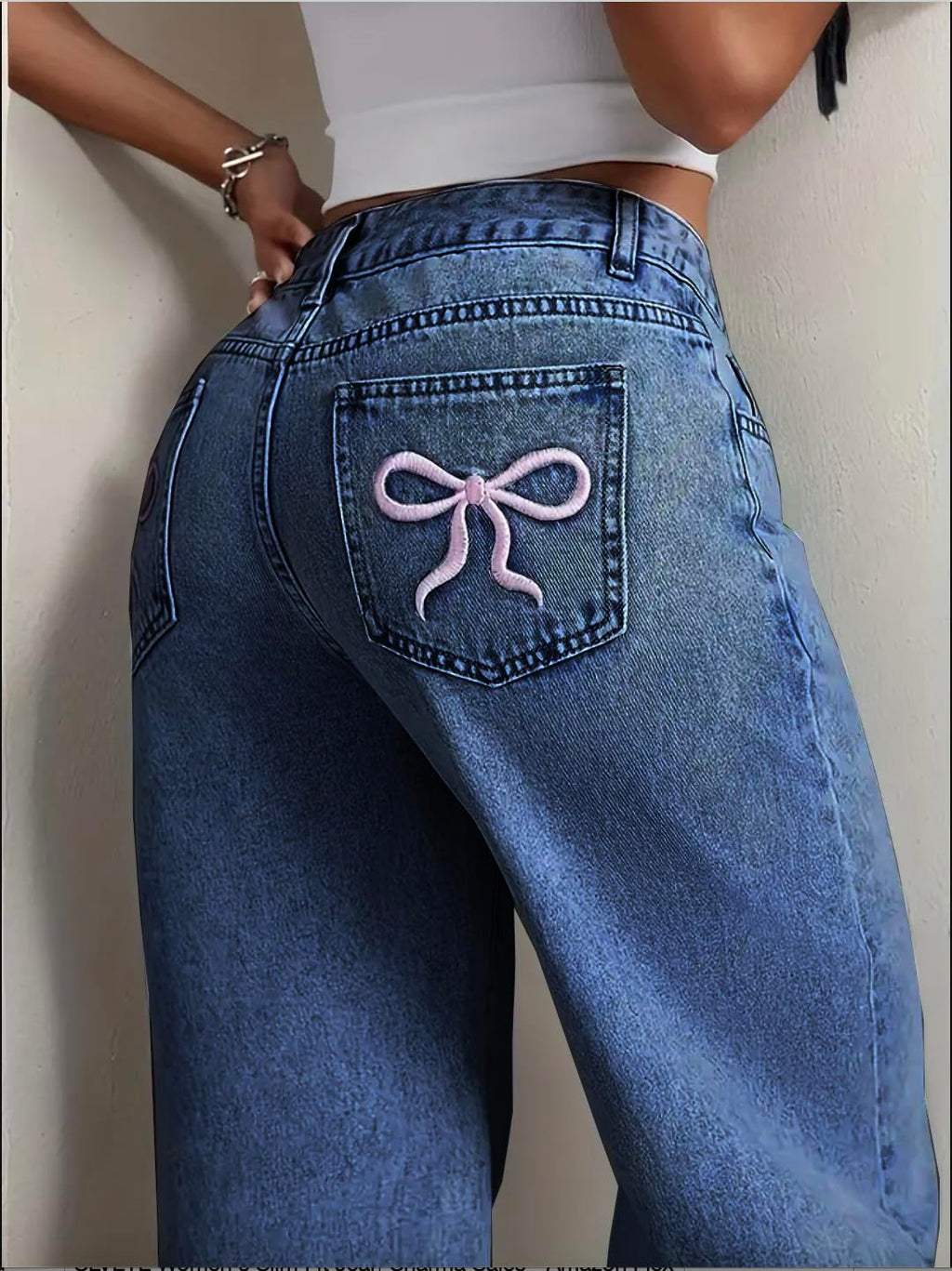 Nifty Women's Denim Stretchable High Waist Light Wash Baggy Jeans || Back Pocket Bow tie Detail
