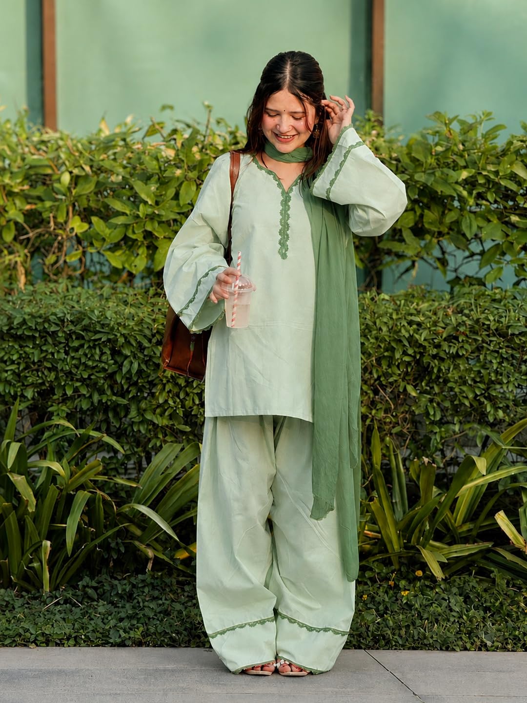 ANNI Designer Cora Cotton Farshi Salwar Suit for Women | Farsi Style Kurti | Farasi Kurta with Dupatta | Parsi Ethnic Dress | Indian Office Party Traditional Clothing Fashion Wear