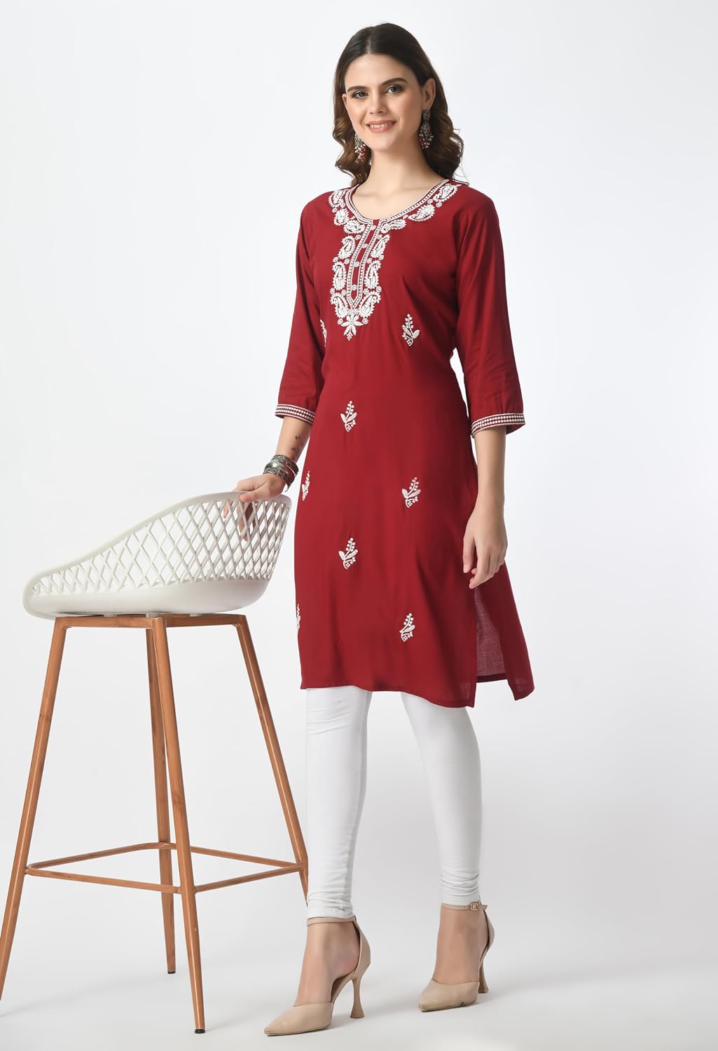 LIBOZA Kurta for Women – Lakhnowi Chikankari Embroidered Ladies Kurti, Stylish Girls Top, Ethnic Full Kurtas, Straight Design Kurtis for Woman