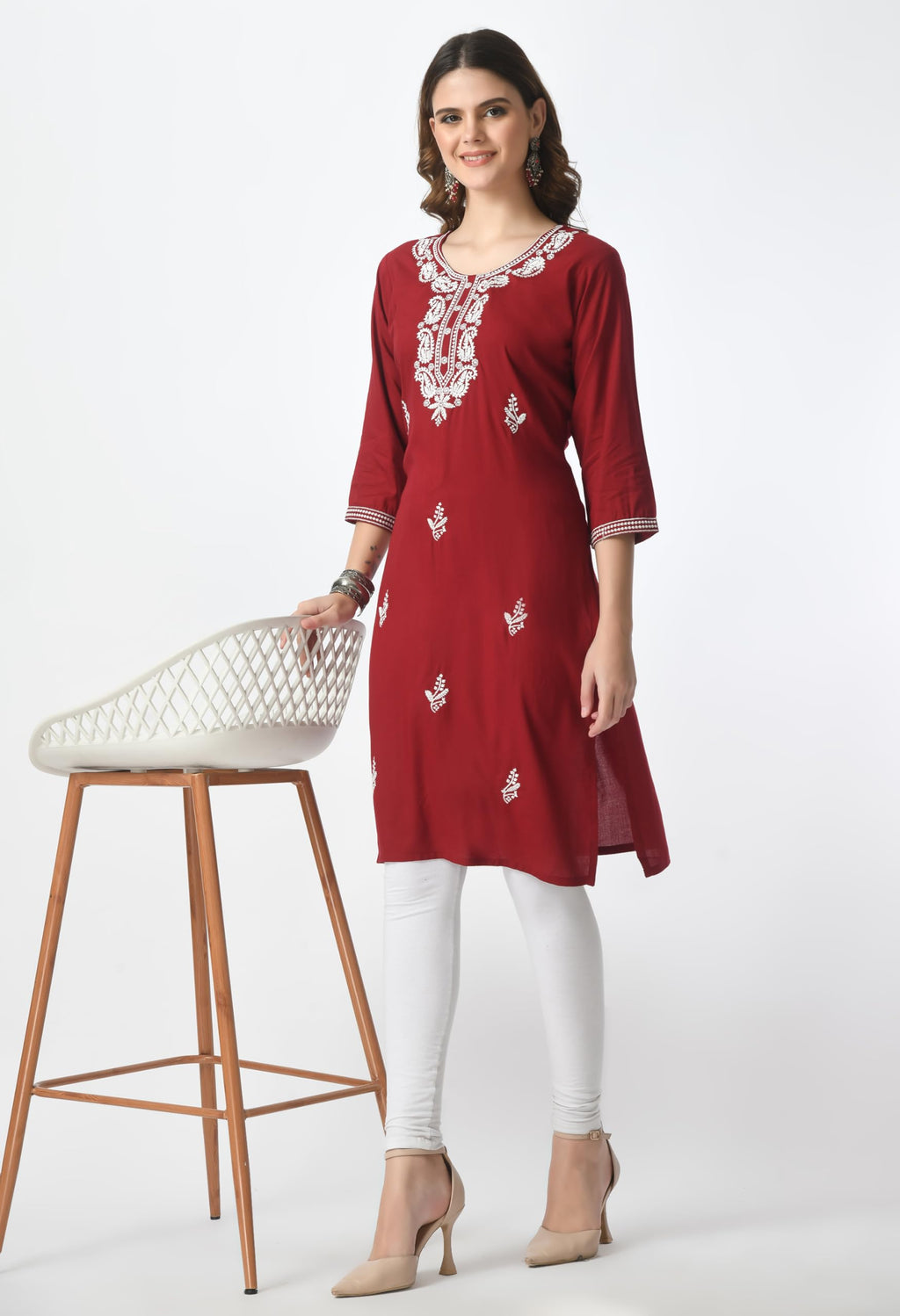 LIBOZA Kurta for Women – Lakhnowi Chikankari Embroidered Ladies Kurti, Stylish Girls Top, Ethnic Full Kurtas, Straight Design Kurtis for Woman