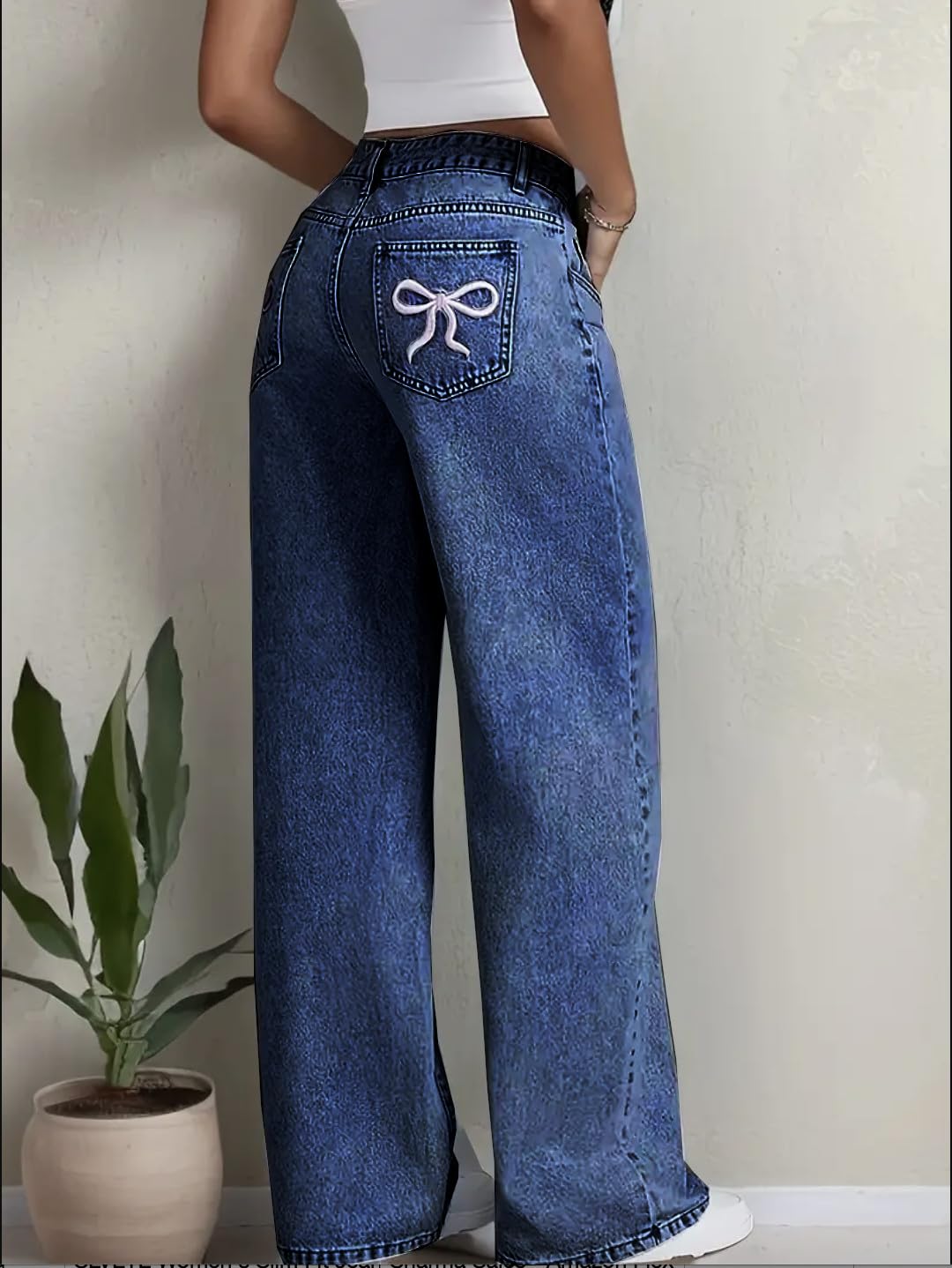 Nifty Women's Denim Stretchable High Waist Light Wash Baggy Jeans || Back Pocket Bow tie Detail