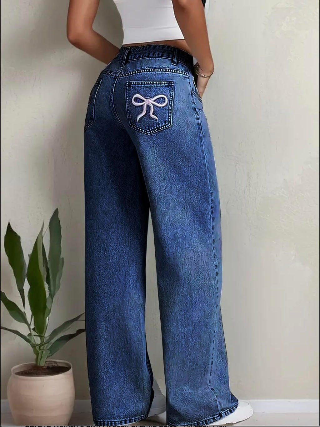 Nifty Women's Denim Stretchable High Waist Light Wash Baggy Jeans || Back Pocket Bow tie Detail