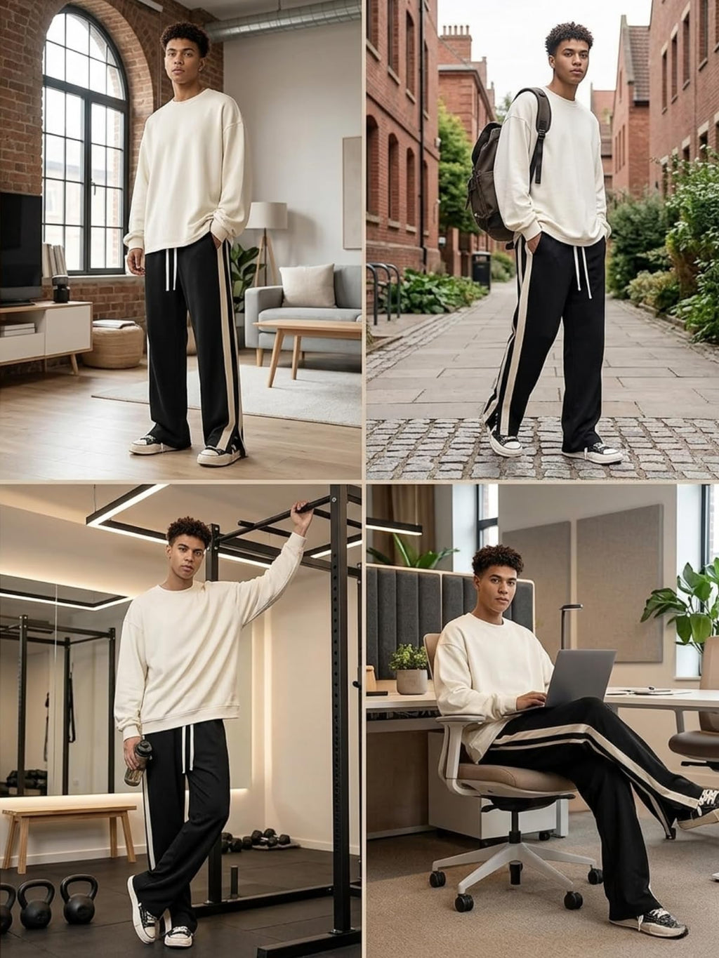 GRECIILOOKS Men Casual Trouser | Men’s Wide Leg Track Pants with Contrast Side Panel | Relaxed Drawstring Fit Streetwear Trousers | Loose Fit Joggers for Man