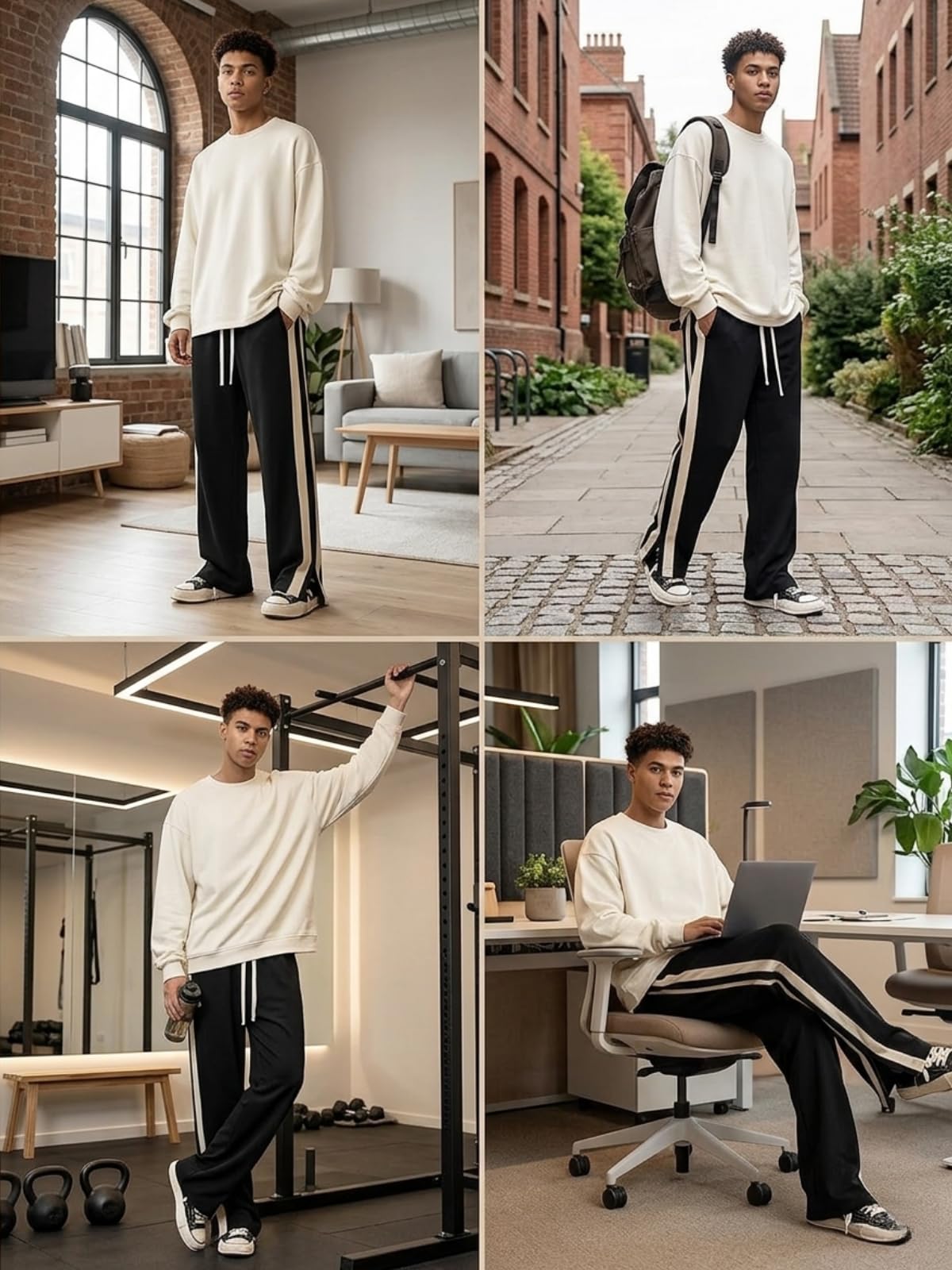 GRECIILOOKS Men Casual Trouser | Men’s Wide Leg Track Pants with Contrast Side Panel | Relaxed Drawstring Fit Streetwear Trousers | Loose Fit Joggers for Man