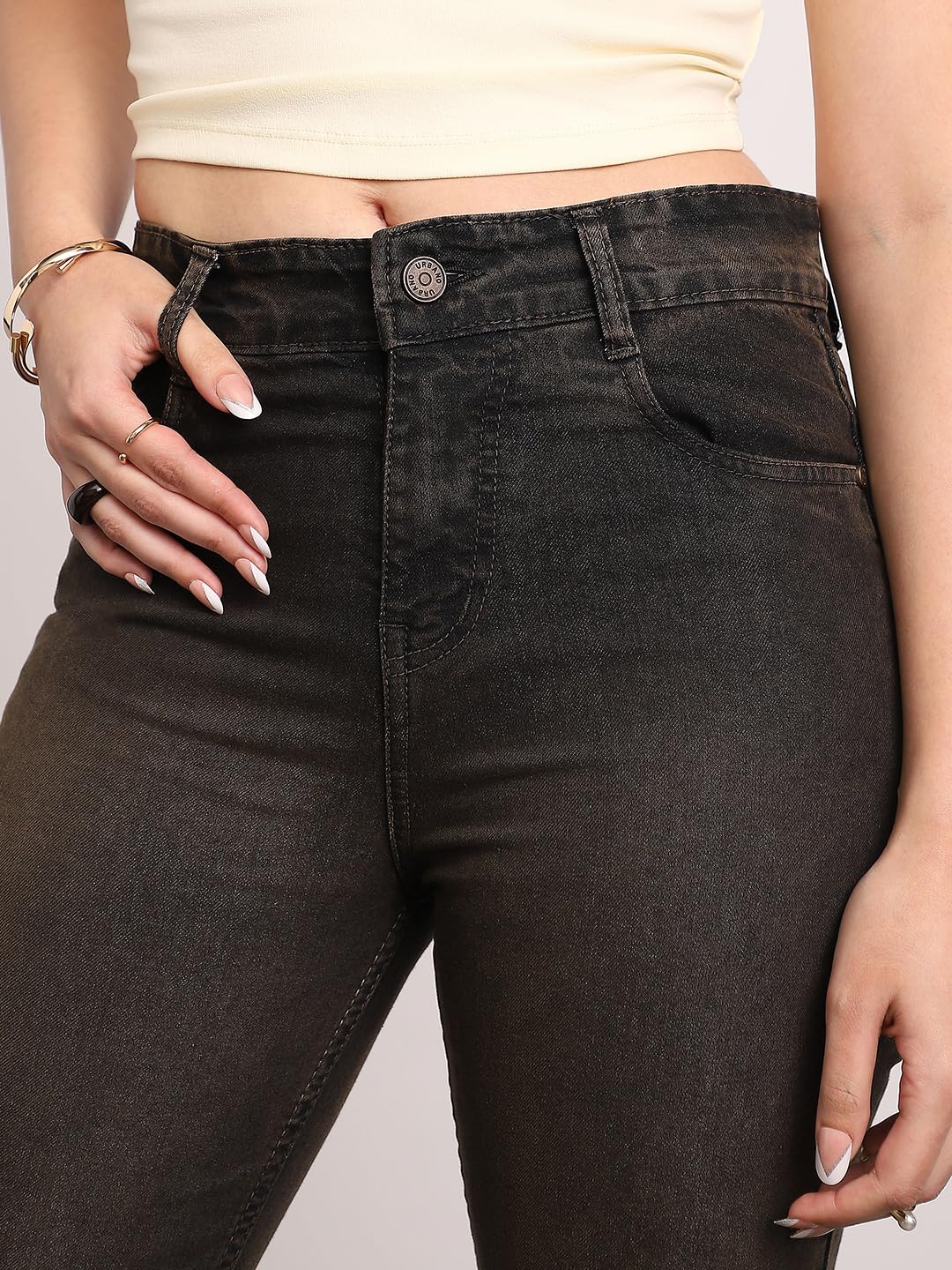 Urbano Fashion Women's Mid Rise Bootcut Washed Jeans Stretchable