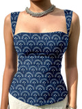 Aahwan Green Printed Square Neck Sleeveless Backless Short Indo-Western Ethnic Kurti Top for Women's & Girl's Ethnic Top for Women's & Girl's