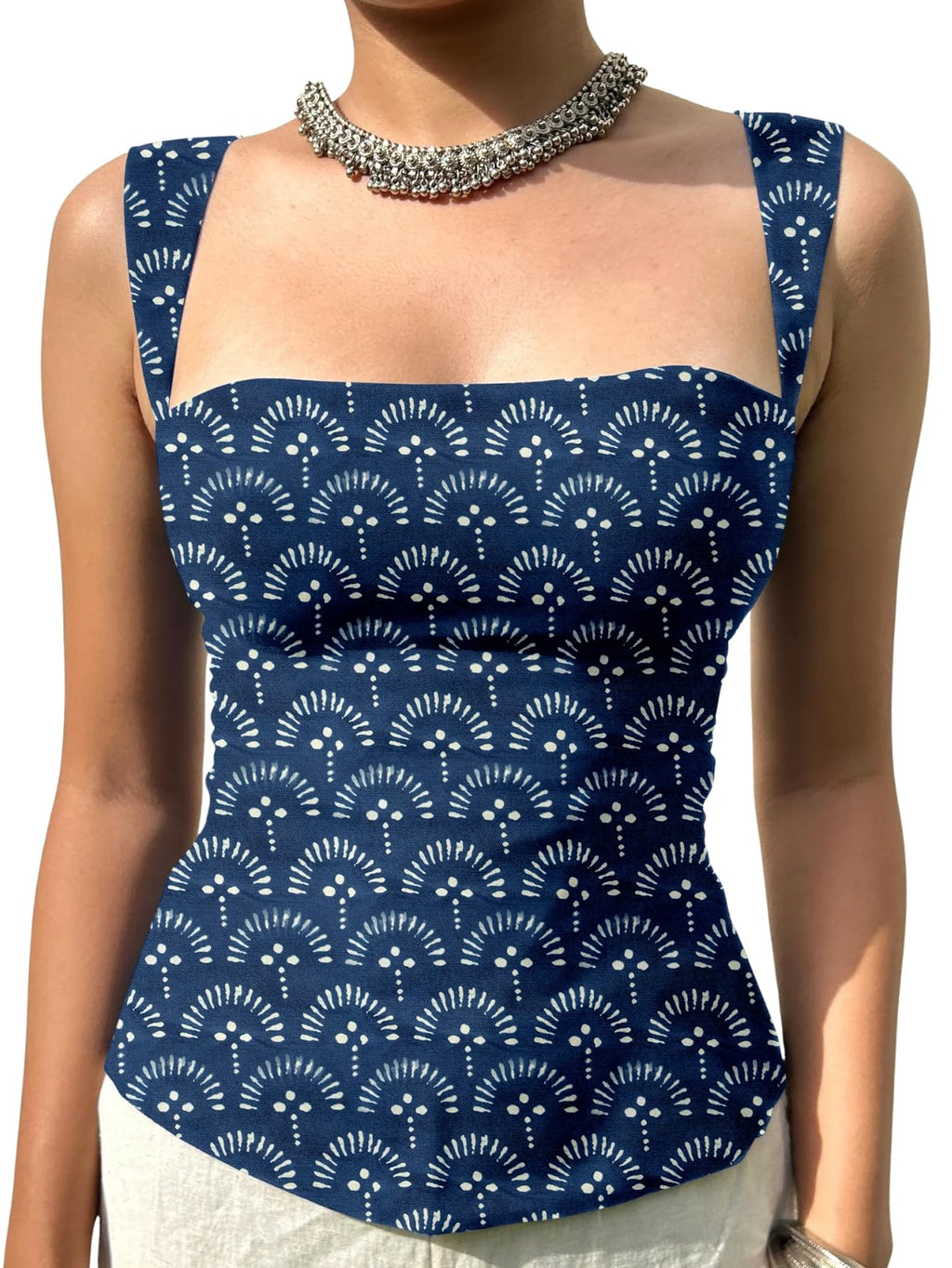Aahwan Green Printed Square Neck Sleeveless Backless Short Indo-Western Ethnic Kurti Top for Women's & Girl's Ethnic Top for Women's & Girl's