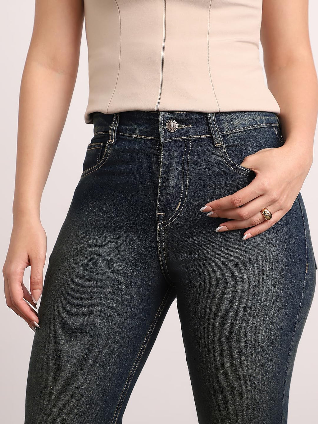 Urbano Fashion Women's Mid Rise Bootcut Washed Jeans Stretchable