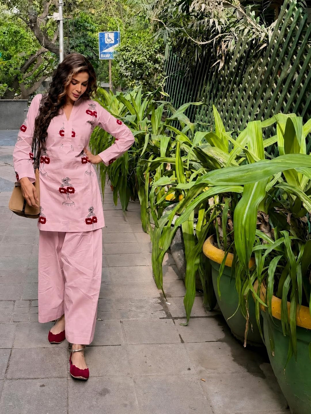 ANNI Designer Farshi Salwar Suit for Women Viscose Embroidered | Co Ord Set for Woman | Straight Kurta Palazzo Outfit Round Neck V Slit Long Sleeve Ethnic Dress Womens Clothing