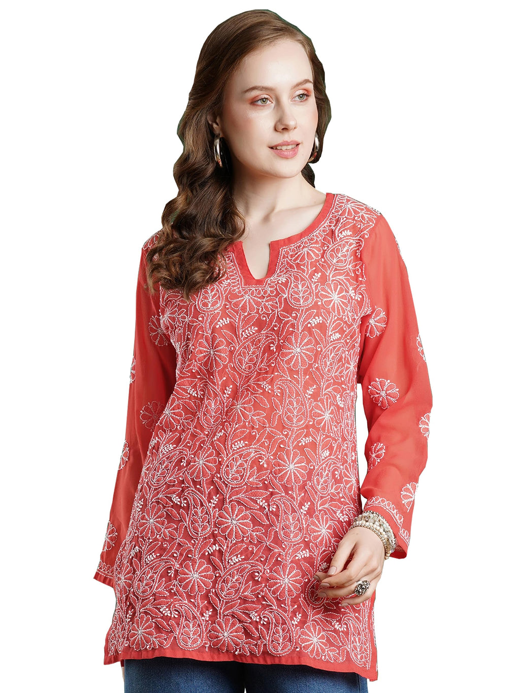 Ada Hand Embroidered Lucknowi Chikankari Georgette Top for Women A911224