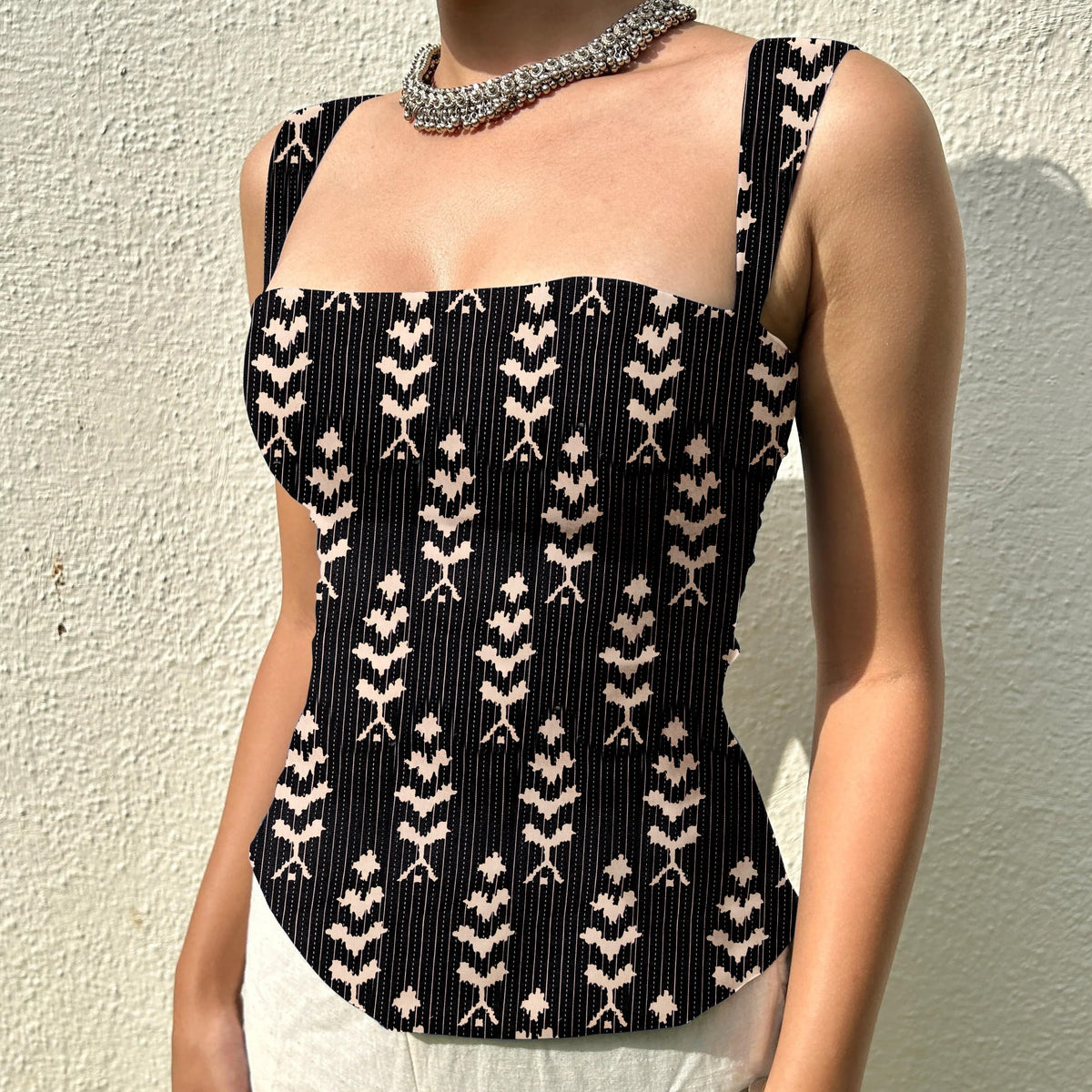 Aahwan Green Printed Square Neck Sleeveless Backless Short Indo-Western Ethnic Kurti Top for Women's & Girl's Ethnic Top for Women's & Girl's