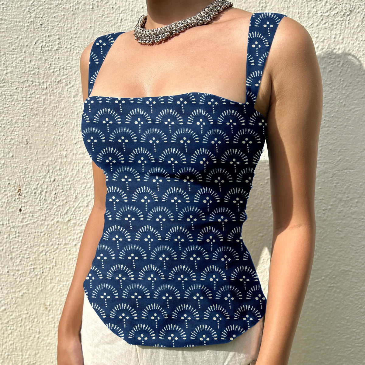 Aahwan Green Printed Square Neck Sleeveless Backless Short Indo-Western Ethnic Kurti Top for Women's & Girl's Ethnic Top for Women's & Girl's