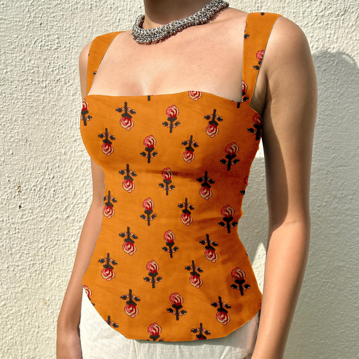 Aahwan Green Printed Square Neck Sleeveless Backless Short Indo-Western Ethnic Kurti Top for Women's & Girl's Ethnic Top for Women's & Girl's