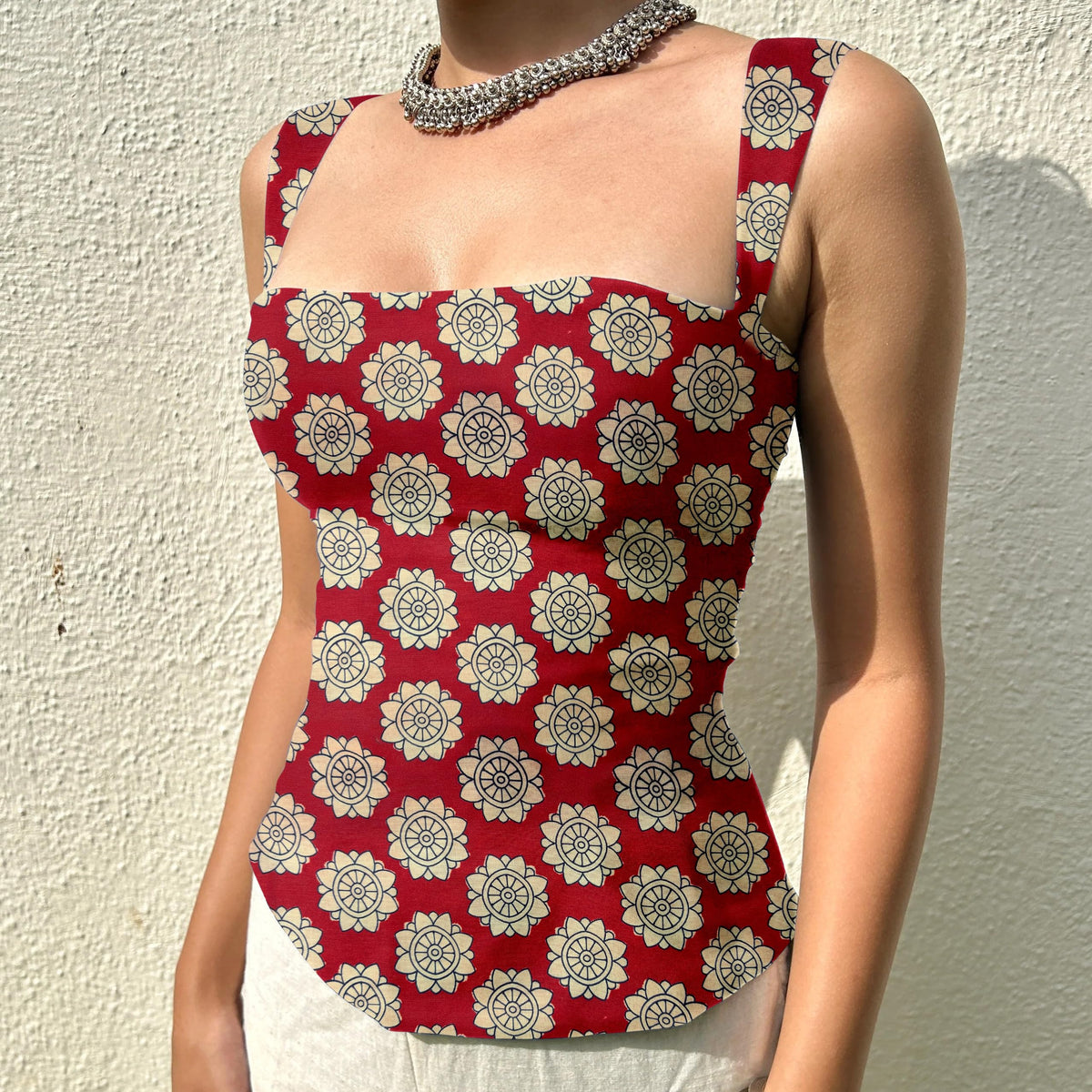 Aahwan Green Printed Square Neck Sleeveless Backless Short Indo-Western Ethnic Kurti Top for Women's & Girl's Ethnic Top for Women's & Girl's