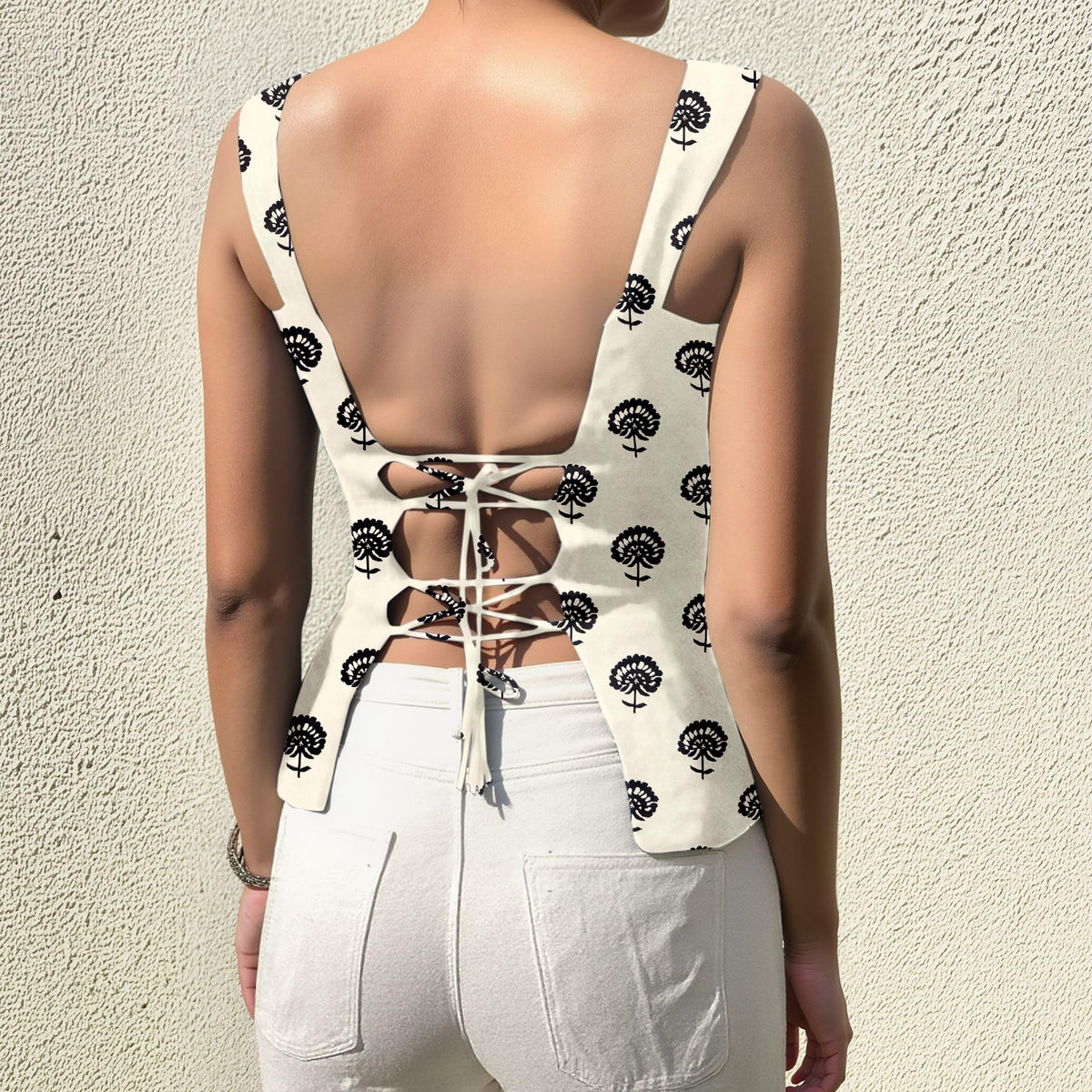 Aahwan Green Printed Square Neck Sleeveless Backless Short Indo-Western Ethnic Kurti Top for Women's & Girl's Ethnic Top for Women's & Girl's