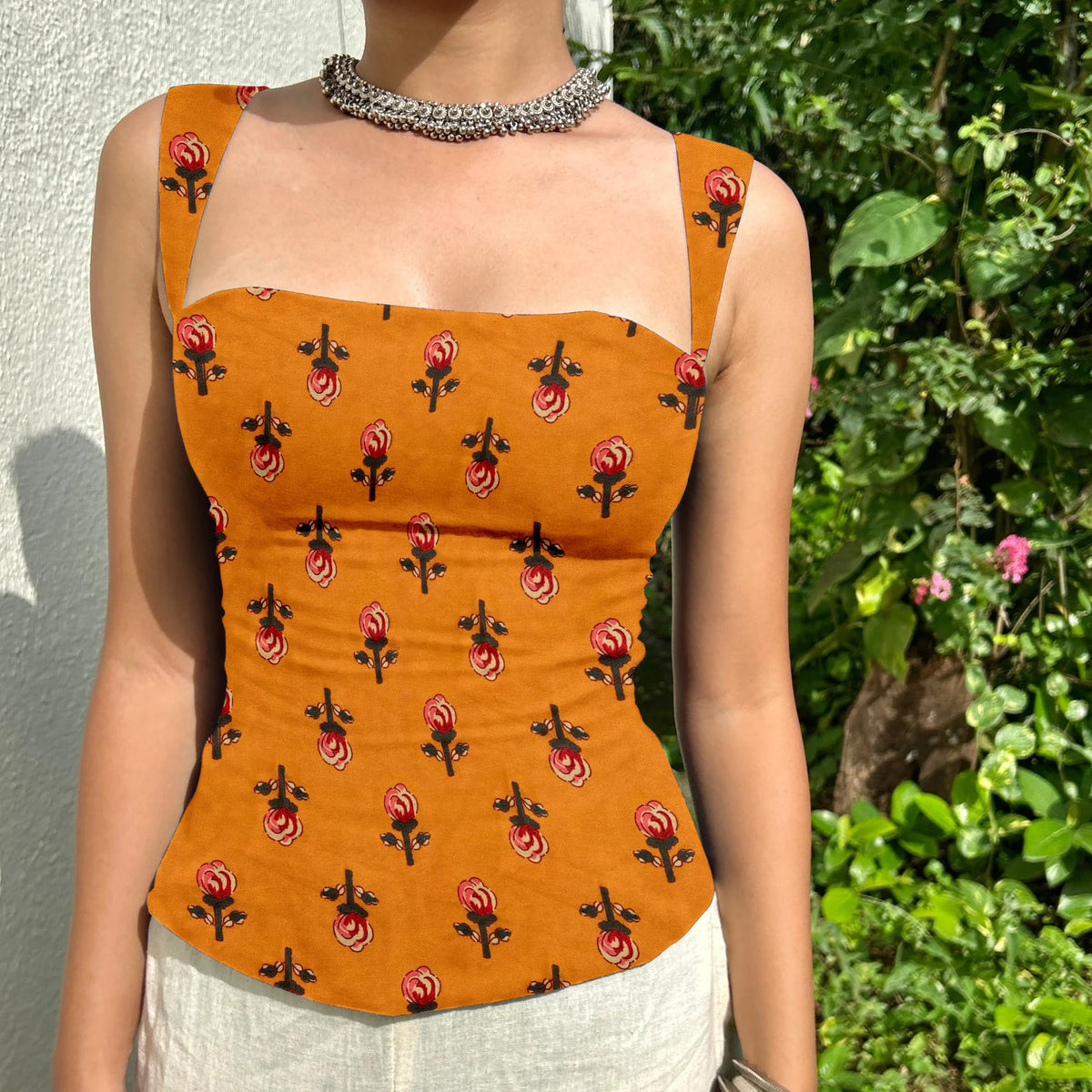 Aahwan Green Printed Square Neck Sleeveless Backless Short Indo-Western Ethnic Kurti Top for Women's & Girl's Ethnic Top for Women's & Girl's